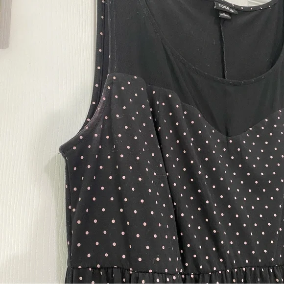 Torrid sweetheart black dress w/ pink dots - Picture 2 of 5